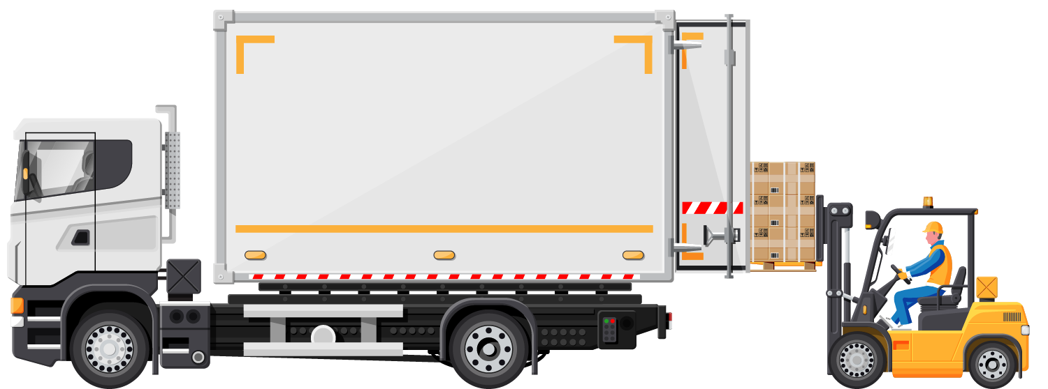 A forklift loading boxes onto a lorry